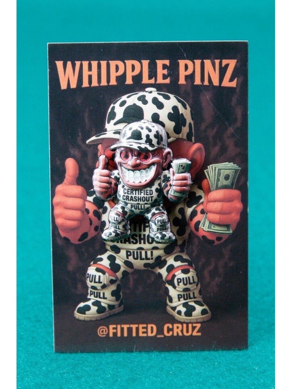 Whipple Pinz Certified Crashout Cow Print Cash Glow In The Dark Enamel Hat Pin